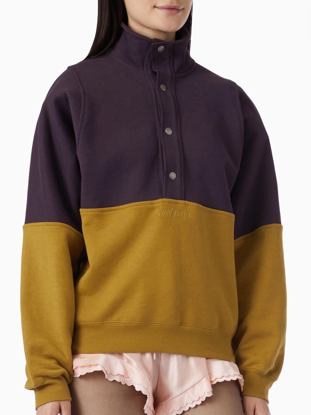 Saint Laurent 💯 Bicolor Funnel Neck Pullover Track Jacket Maroon Mustard XS 0 2 - Picture 14 of 16